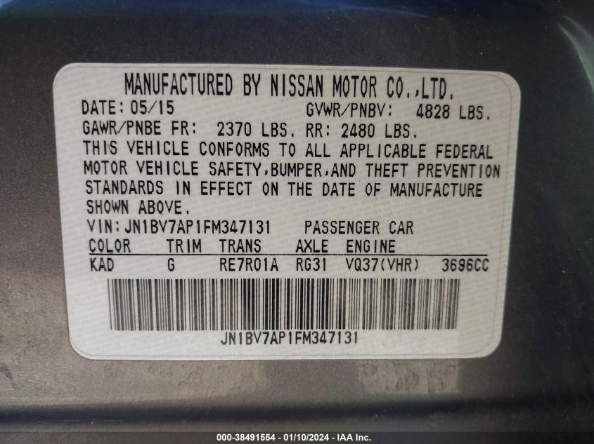2015 INFINITI Q50 PREMIUM - JN1BV7AP1FM347131