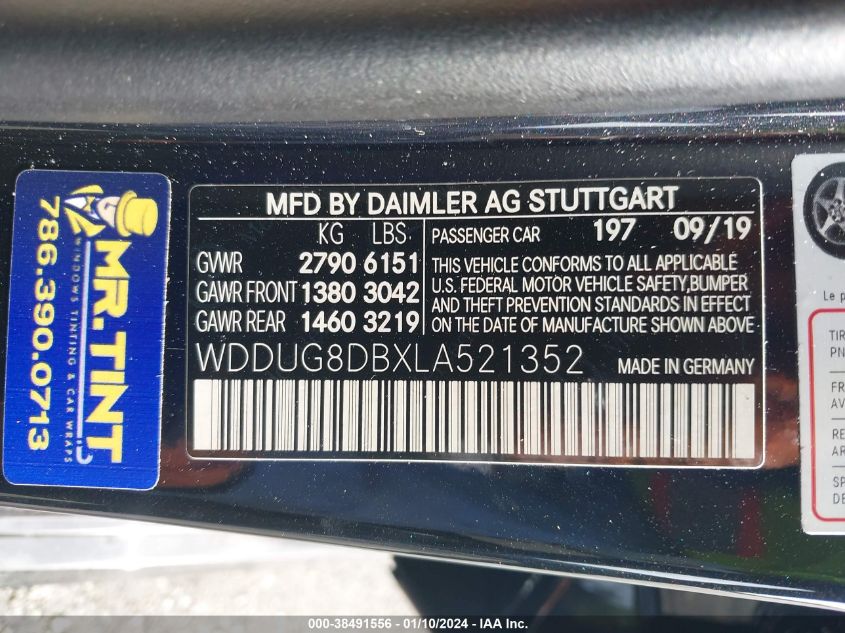 2020 MERCEDES-BENZ S 560 WDDUG8DBXLA521352