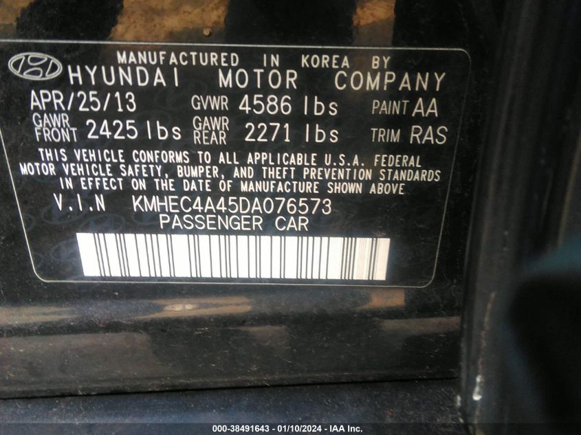 2013 HYUNDAI SONATA HYBRID LIMITED - KMHEC4A45DA076573