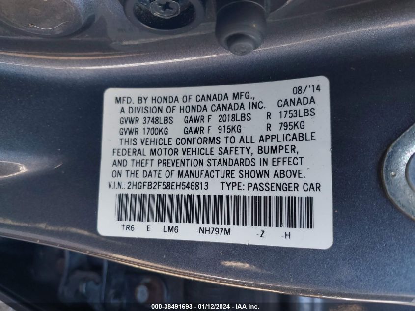 2014 HONDA CIVIC LX - 2HGFB2F58EH546813