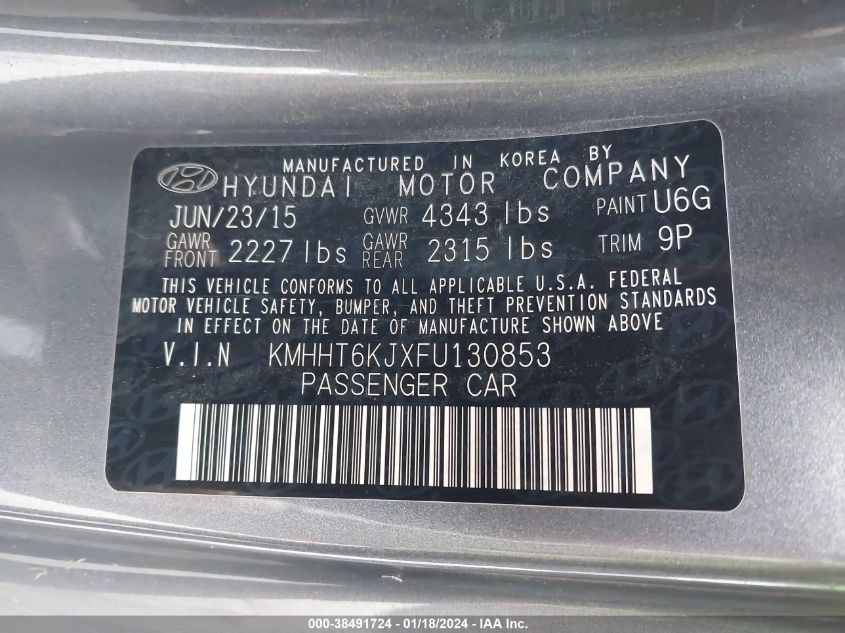 2015 HYUNDAI GENESIS 3.8 BASE - KMHHT6KJXFU130853