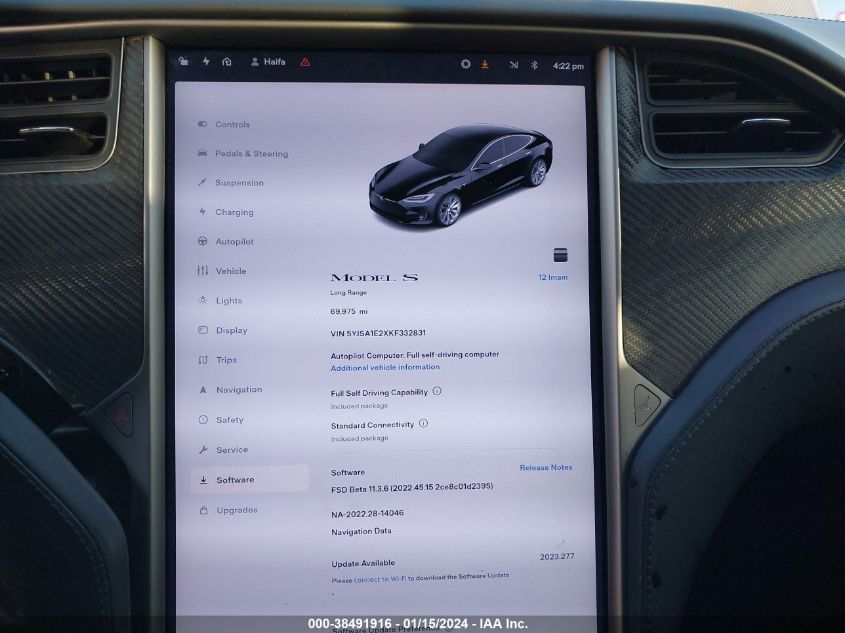 2019 TESLA MODEL S 100D/75D/LONG RANGE/STANDARD RANGE - 5YJSA1E2XKF332831