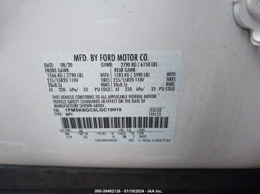 2020 FORD EXPLORER ST - 1FM5K8GC0LGC19918