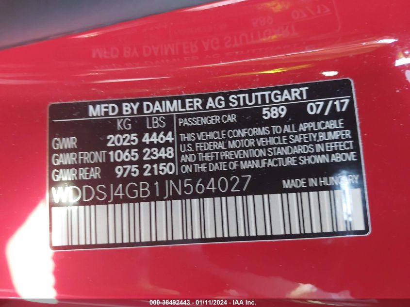 2018 MERCEDES-BENZ CLA 250 4MATIC - WDDSJ4GB1JN564027