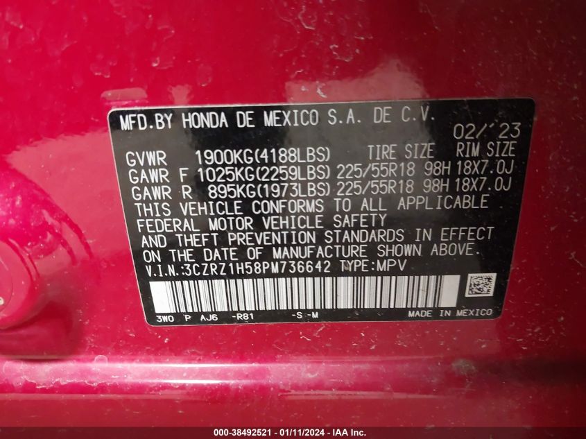 2023 HONDA HR-V SPORT - 3CZRZ1H58PM736642