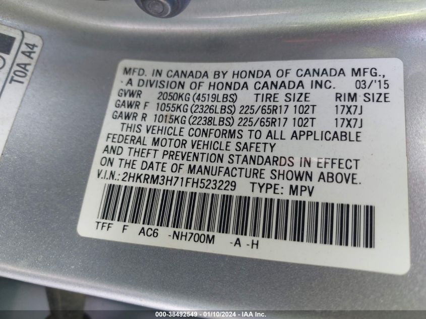 2015 HONDA CR-V EX-L - 2HKRM3H71FH523229