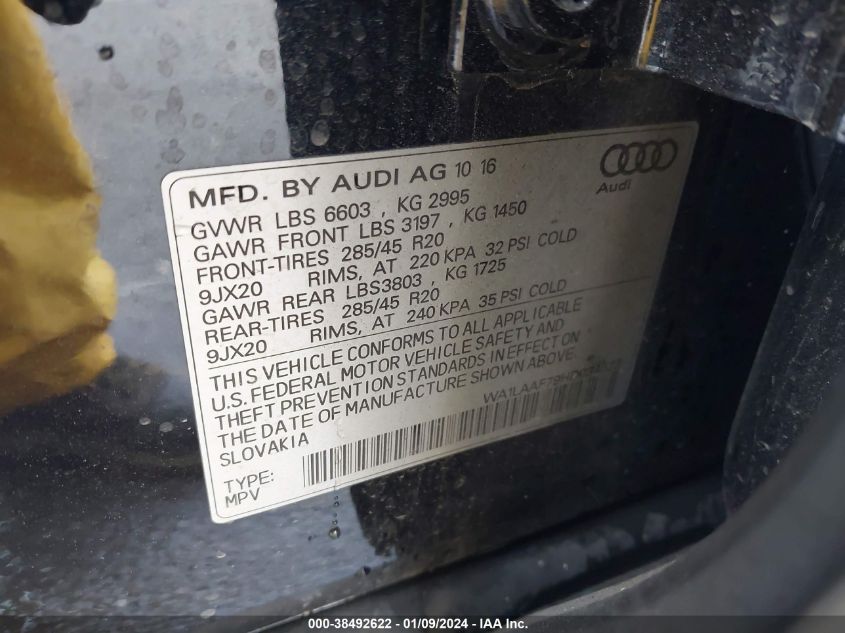 2017 AUDI Q7 3.0T PREMIUM - WA1LAAF79HD034523