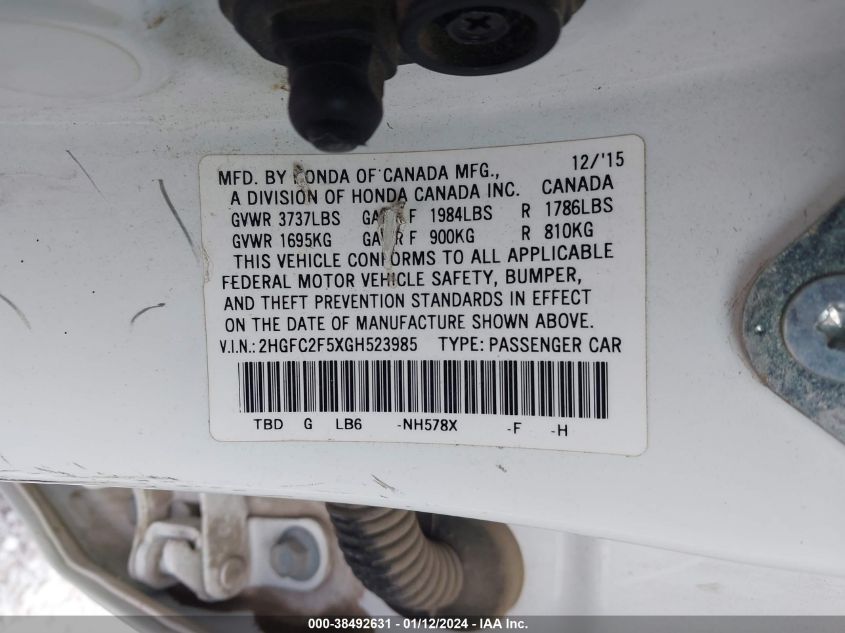 2016 HONDA CIVIC LX - 2HGFC2F5XGH523985