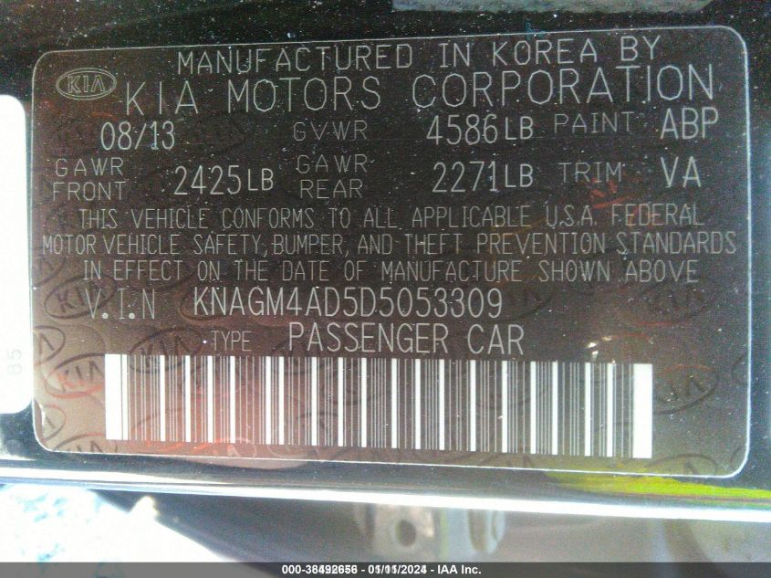 2013 KIA OPTIMA HYBRID EX - KNAGM4AD5D5053309