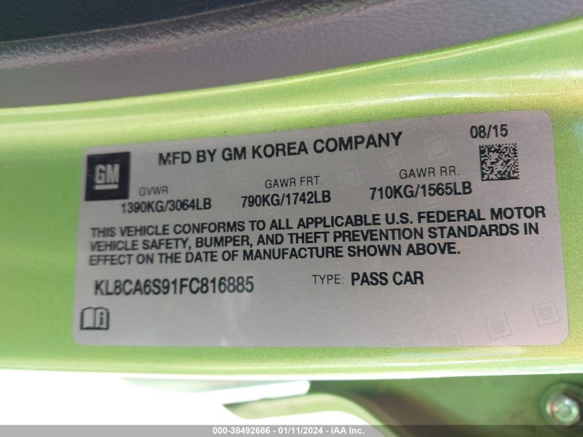 2015 CHEVROLET SPARK LS MANUAL - KL8CA6S91FC816885