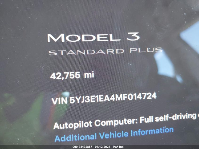2021 TESLA MODEL 3 - 5YJ3E1EA4MF014724