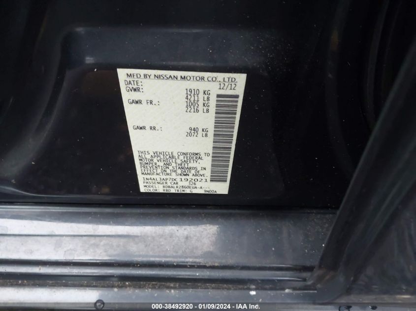 2013 NISSAN ALTIMA 2.5 S - 1N4AL3AP7DC192021