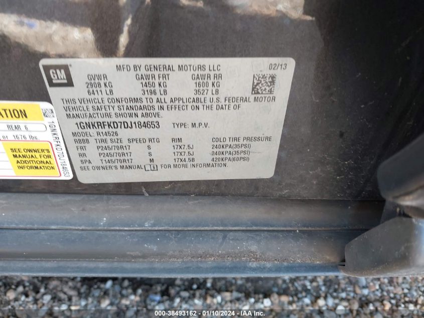 2013 CHEVROLET TRAVERSE LS - 1GNKRFKD7DJ184653