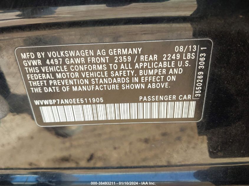 2014 VOLKSWAGEN CC 2.0T R-LINE - WVWBP7AN0EE511905
