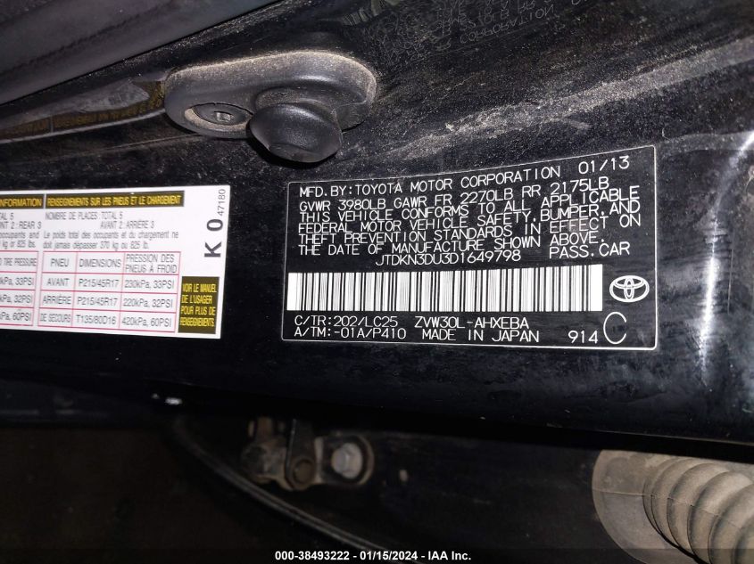 2013 TOYOTA PRIUS - JTDKN3DU3D1649798