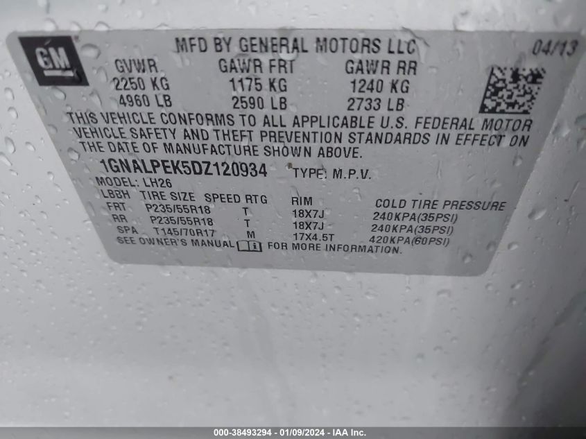 2013 CHEVROLET EQUINOX 2LT - 1GNALPEK5DZ120934