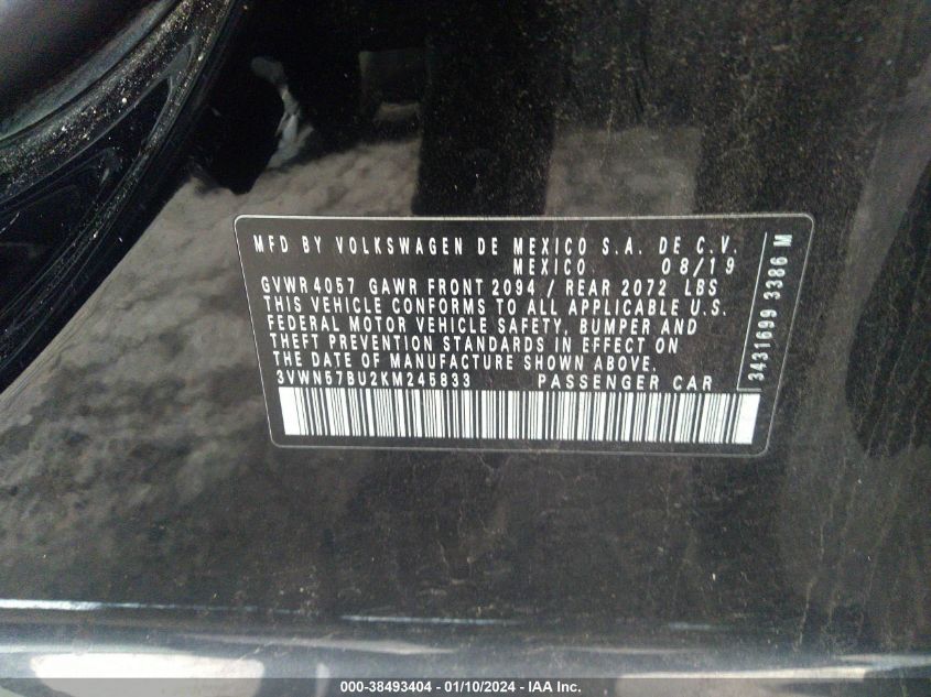 2019 VOLKSWAGEN JETTA S - 3VWN57BU2KM245833