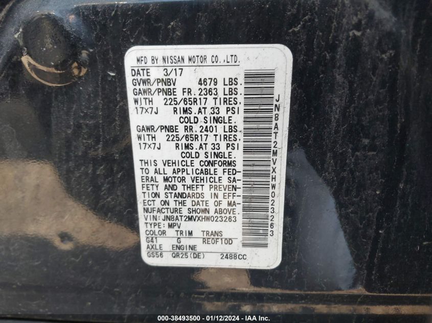 2017 NISSAN ROGUE S/SL/SV - JN8AT2MVXHW023263