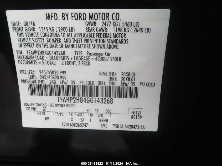 2016 FORD TAURUS SEL - 1FAHP2H84GG143268