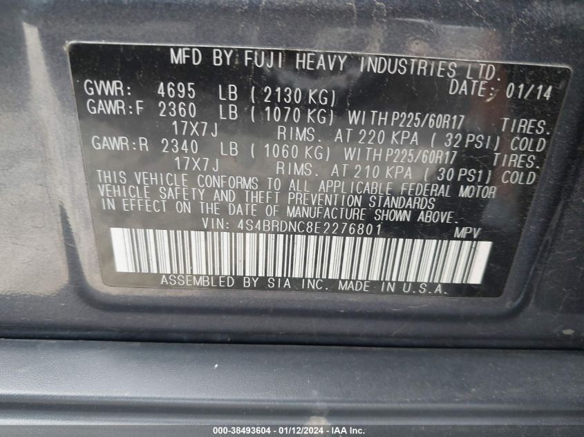 2014 SUBARU OUTBACK 3.6R LIMITED - 4S4BRDNC8E2276801