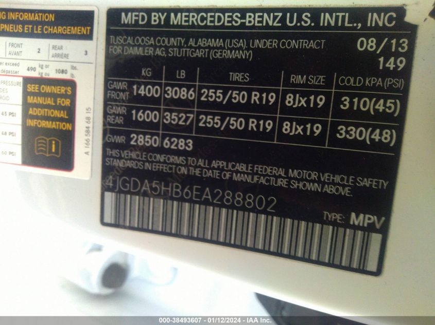 2014 MERCEDES-BENZ ML 350 4MATIC 4JGDA5HB6EA288802