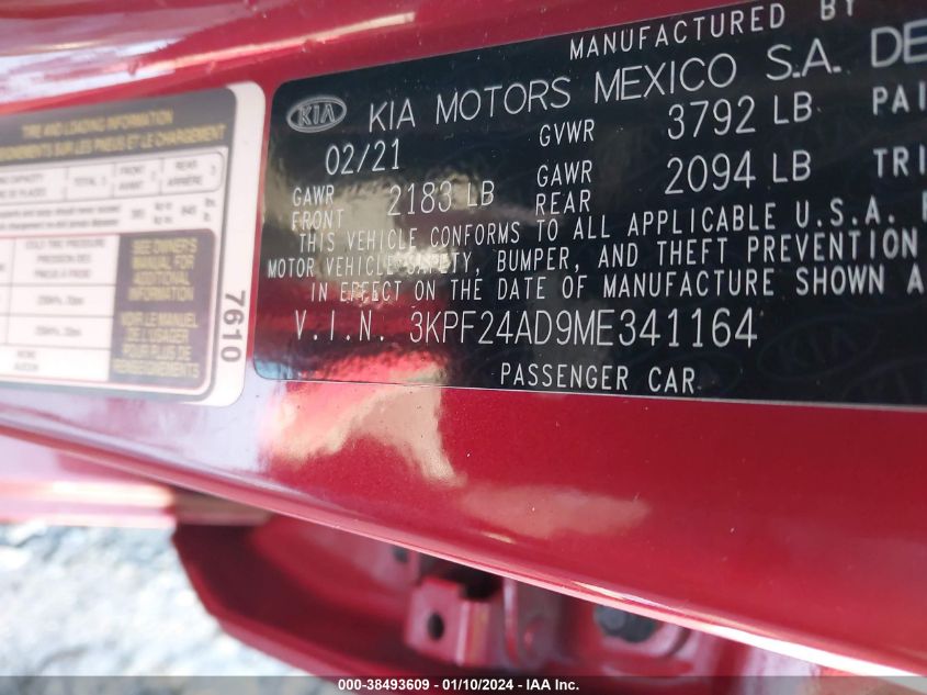 2021 KIA FORTE FE/LXS - 3KPF24AD9ME341164