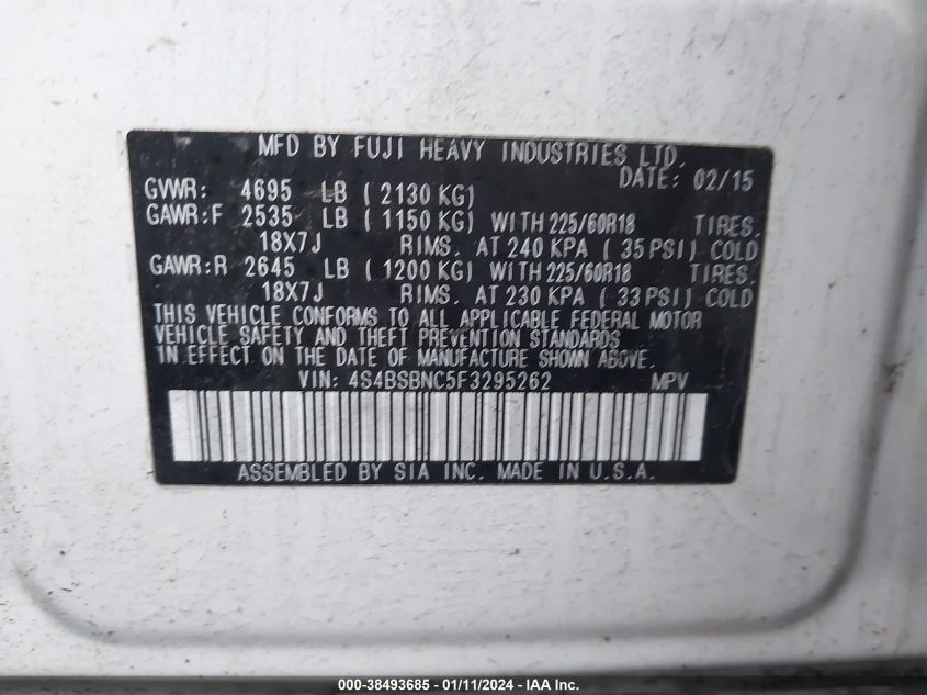 2015 SUBARU OUTBACK 2.5I LIMITED - 4S4BSBNC5F3295262