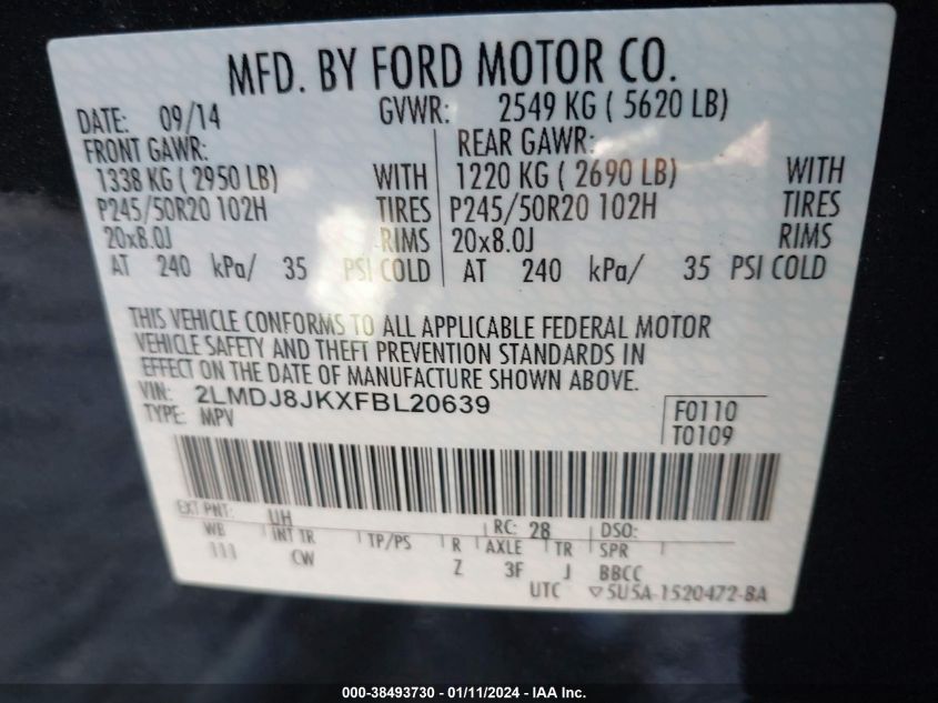 2015 LINCOLN MKX - 2LMDJ8JKXFBL20639