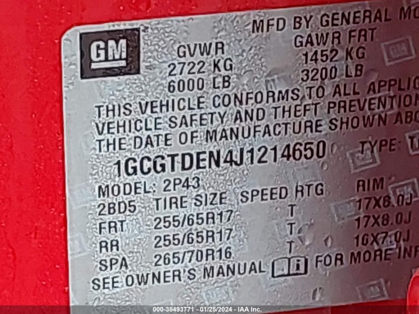 2018 CHEVROLET COLORADO Z71 - 1GCGTDEN4J1214650