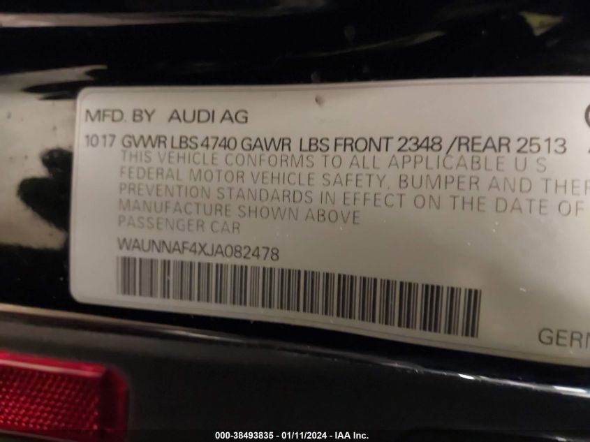 2018 AUDI A4 PREMIUM - WAUNNAF4XJA082478