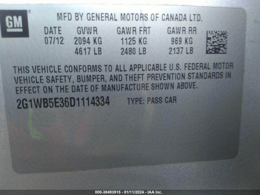 2013 CHEVROLET IMPALA LT - 2G1WB5E36D1114334