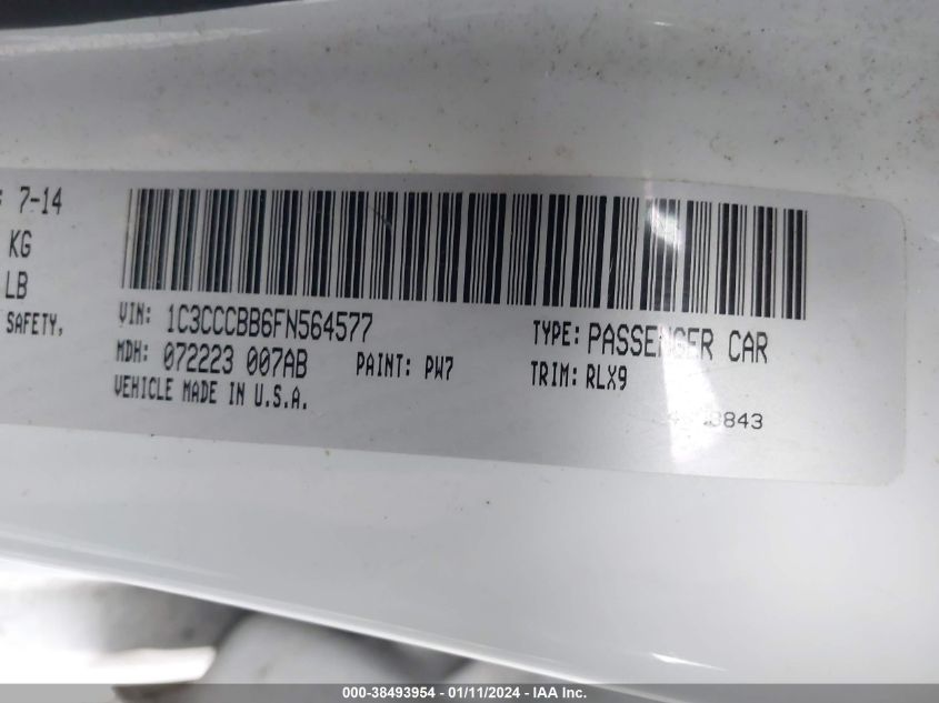 2015 CHRYSLER 200 S - 1C3CCCBB6FN564577