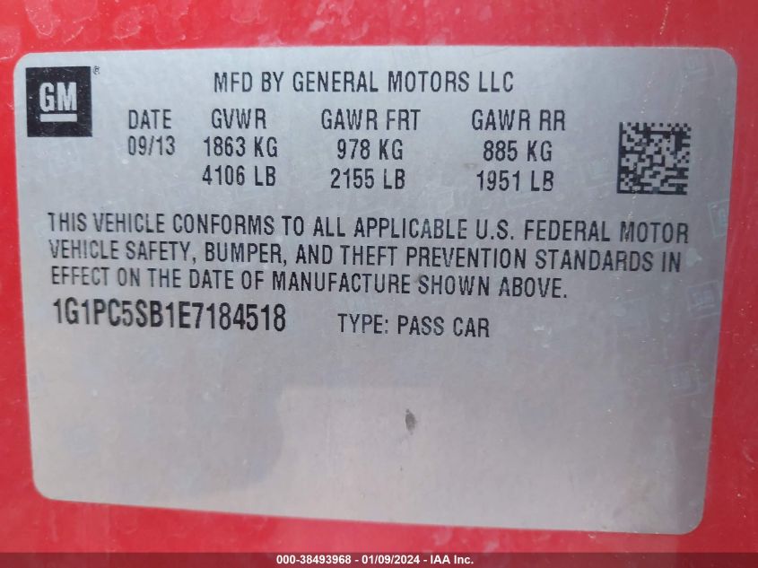 2014 CHEVROLET CRUZE 1LT AUTO - 1G1PC5SB1E7184518