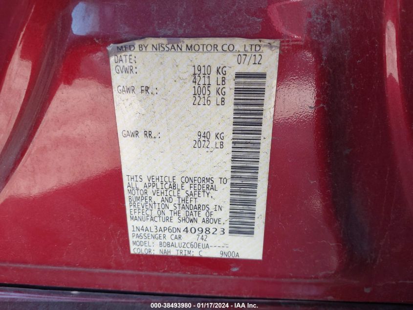 2013 NISSAN ALTIMA 2.5/S/SV/SL - 1N4AL3AP6DN409823