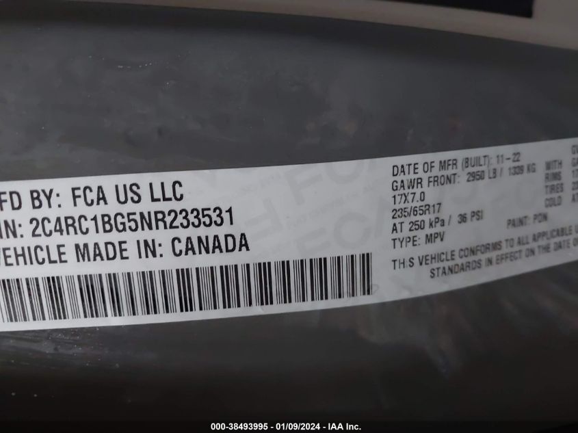 2022 CHRYSLER PACIFICA TOURING L - 2C4RC1BG5NR233531