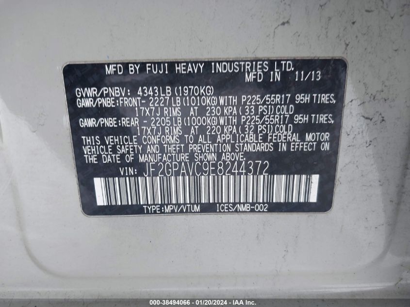 2014 SUBARU XV CROSSTREK 2.0 PREMIUM - JF2GPAVC9E8244372