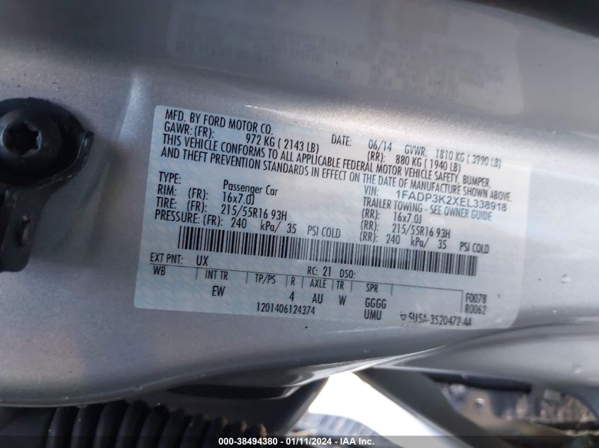 2014 FORD FOCUS SE - 1FADP3K2XEL338918