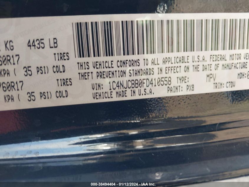 2015 JEEP COMPASS SPORT - 1C4NJCBB0FD410558