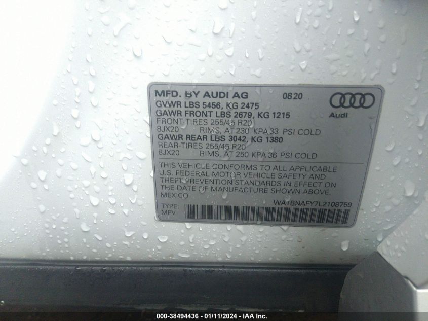 WA1BNAFY7L2108759 2020 AUDI Q5, photo no. 9