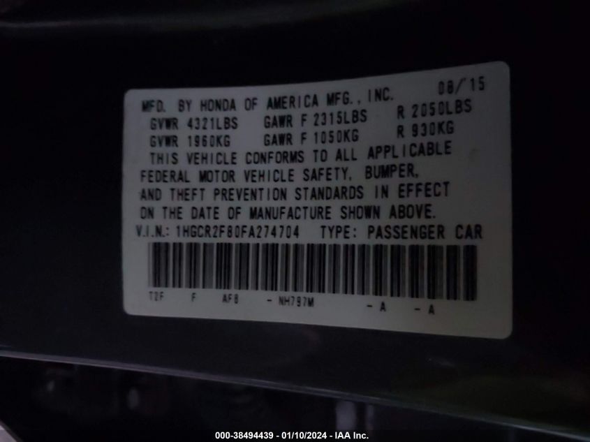 2015 HONDA ACCORD EXL - 1HGCR2F80FA274704