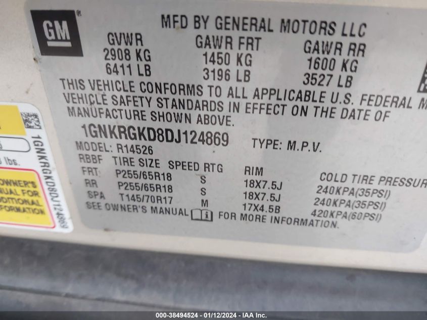 2013 CHEVROLET TRAVERSE 1LT - 1GNKRGKD8DJ124869