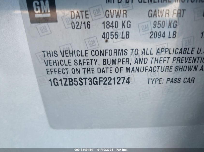 2016 CHEVROLET MALIBU LS - 1G1ZB5ST3GF221274
