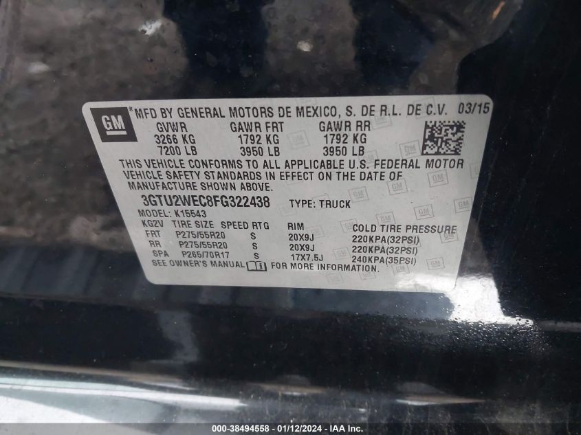 2015 GMC SIERRA 1500 K1500 DENALI - 3GTU2WEC8FG322438