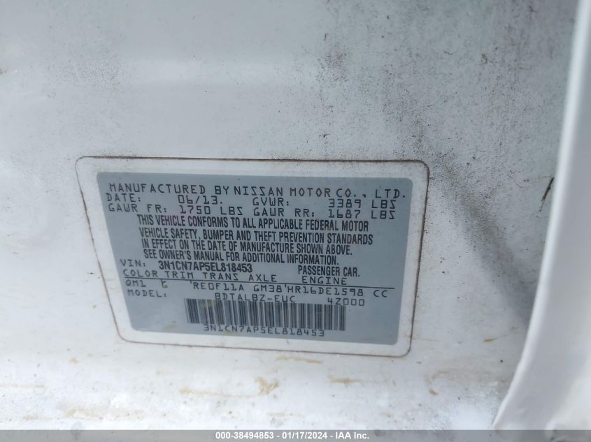 2014 NISSAN VERSA 1.6 SV - 3N1CN7AP5EL818453