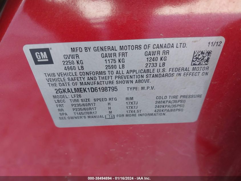 2013 GMC TERRAIN SLE-1 - 2GKALMEK1D6198795