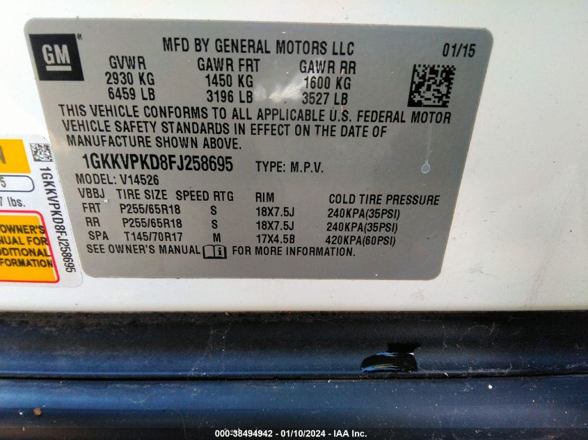 2015 GMC ACADIA SLE - 1GKKVPKD8FJ258695