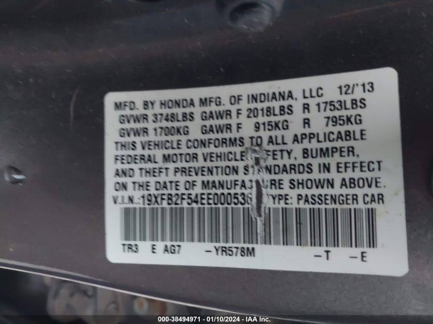 2014 HONDA CIVIC LX - 19XFB2F54EE000536