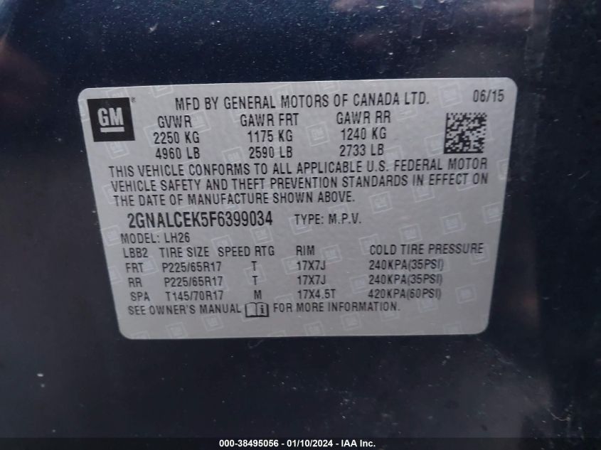 2015 CHEVROLET EQUINOX 2LT - 2GNALCEK5F6399034