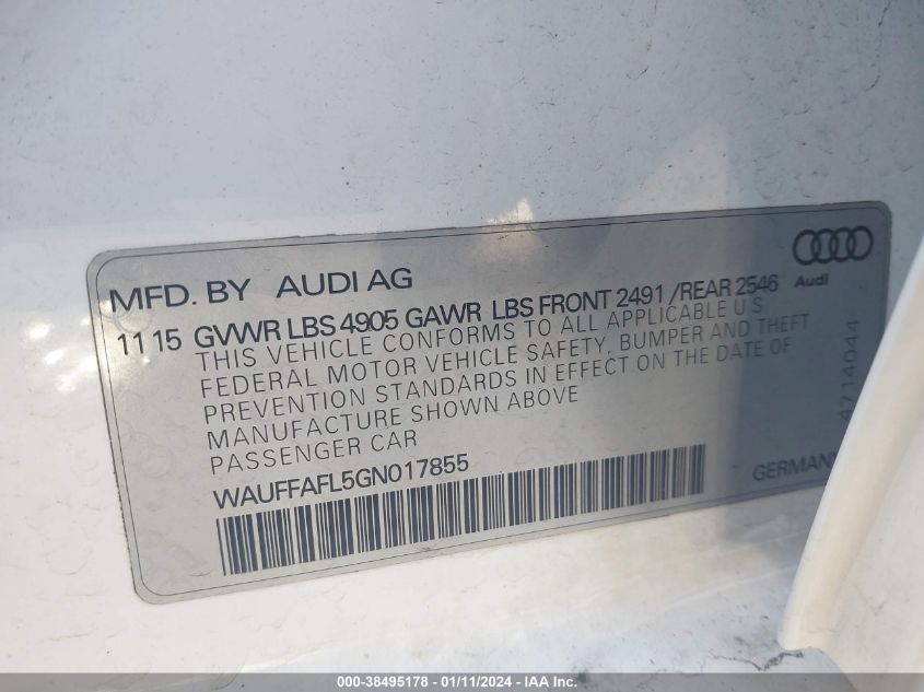 2016 AUDI A4 PREMIUM PLUS S-LINE - WAUFFAFL5GN017855