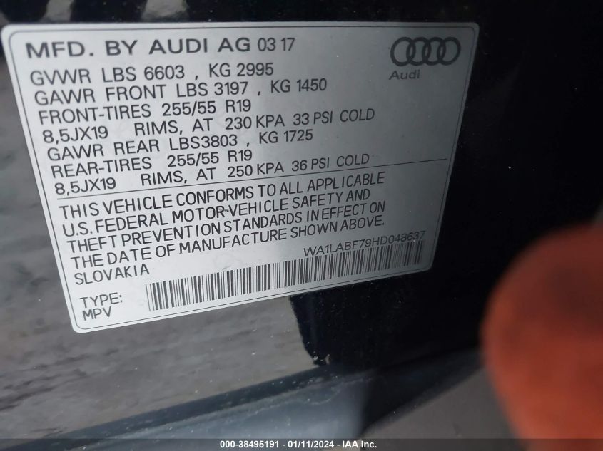 2017 AUDI Q7 PREMIUM PLUS - WA1LABF79HD048637